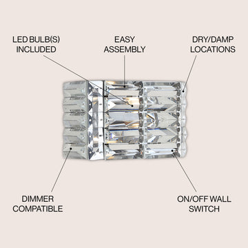 Evelyn Crystal Rectangle Iron/Crystal Glam Modern LED Vanity Light - JONATHAN Y